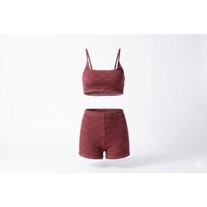Wild Fable Maroon Pucker Textured Bikini Set Square Neck Bralette High Waist Sho